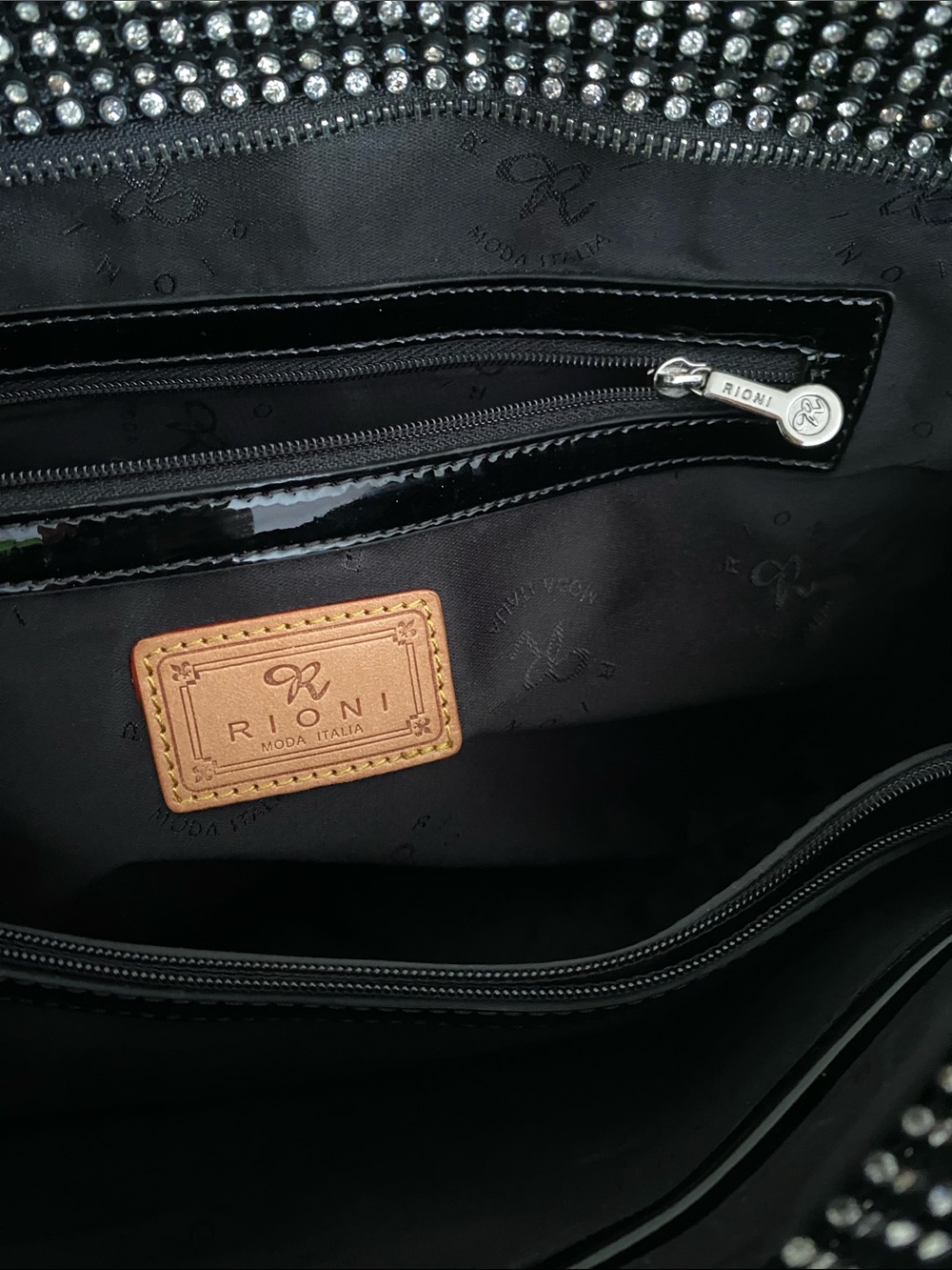 Rioni Studded Shoulder Tote in Glossy Black Patent Leather - Made in Italy - Picture 9 of 17